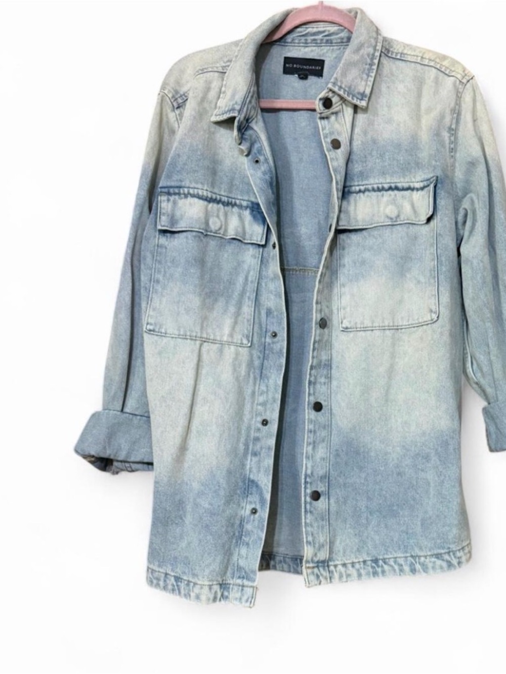 No Boundaries Faded Light Blue Denim Shacket